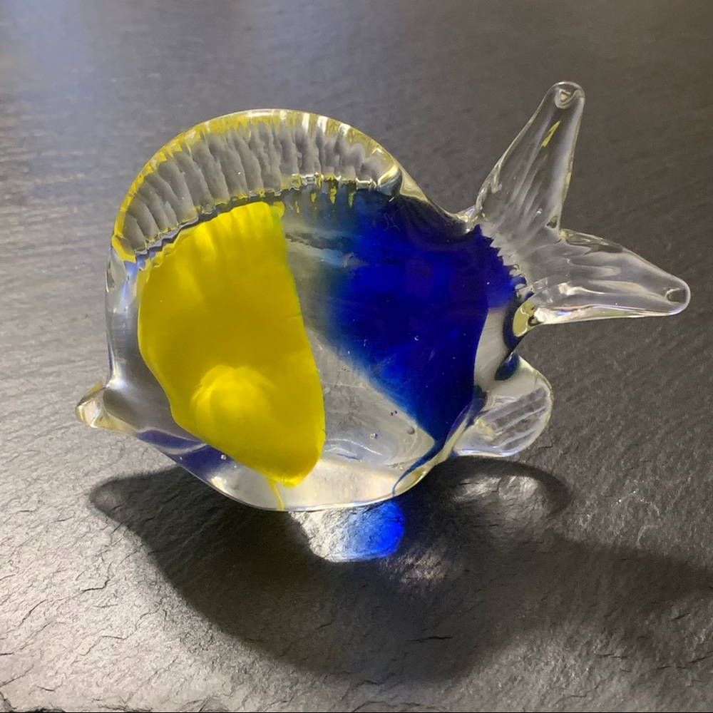 Murano Art Glass Decorative Fish with Yellow and Blue